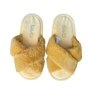 Kip&Co Mustard Yellow Faux Fur Criss Cross Slide Slippers Womens EU 37/38 US 7